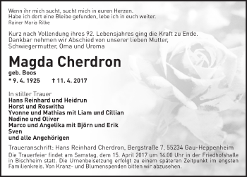 Traueranzeige von Magda Cherdron von Trauerportal Rhein Main Presse