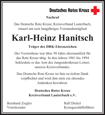 Traueranzeige von Karl-Heinz Hanitsch von VRM Trauer