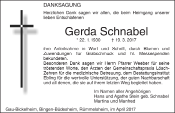 Traueranzeige von Gerda Schnabel von Trauerportal Rhein Main Presse