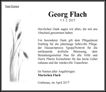 Traueranzeige von Georg Flach von VRM Trauer