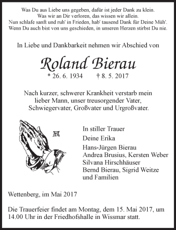 Traueranzeige von Roland Bierau von  Gießener Anzeiger