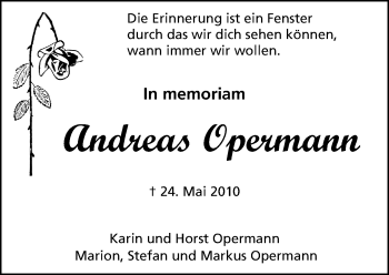 Traueranzeige von Andreas Opermann von Trauerportal Echo Online