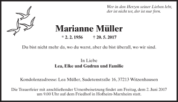Traueranzeige von Marianne Müller von Trauerportal Rhein Main Presse