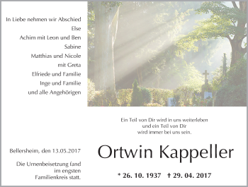 Traueranzeige von Ortwin Kappeller von  Gießener Anzeiger
