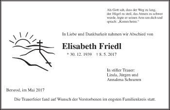 Traueranzeige von Elisabeth Friedl von  Gießener Anzeiger