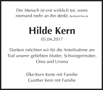 Traueranzeige von Hilde Kern von Trauerportal Rhein Main Presse