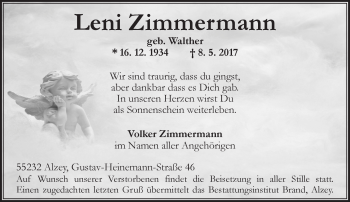 Traueranzeige von Leni Zimmermann von Trauerportal Rhein Main Presse