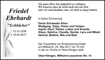 Traueranzeige von Friedel Ehrhardt von Trauerportal Echo Online