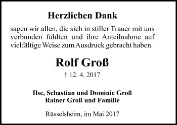 Traueranzeige von Rolf Groß von Trauerportal Rhein Main Presse