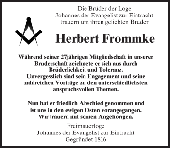 Traueranzeige von Herbert Frommke von Trauerportal Echo Online