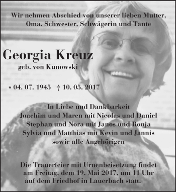 Traueranzeige von Georgia Kreuz von Trauerportal Echo Online