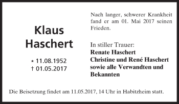 Traueranzeige von Klaus Haschert von Trauerportal Echo Online