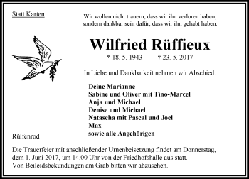 Traueranzeige von Wilfried Rüffieux von VRM Trauer