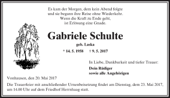 Traueranzeige von Gabriele Schulte von  Kreisanzeiger