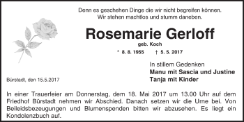 Traueranzeige von Rosemarie Gerloff von Trauerportal Echo Online
