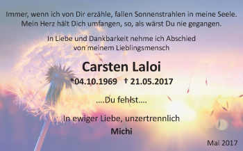 Traueranzeige von Carsten Laloi von Trauerportal Rhein Main Presse