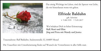 Traueranzeige von Elfriede Balduhn von Trauerportal Echo Online