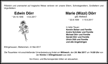 Traueranzeige von Edwin Dörr von  Kreisanzeiger