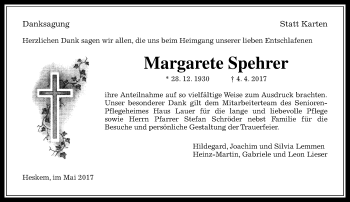 Traueranzeige von Margarete Spehrer von  Gießener Anzeiger