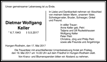 Traueranzeige von Dietmar Wolfgang Keller von  Kreisanzeiger
