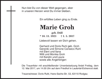 Traueranzeige von Marie Groh von VRM Trauer