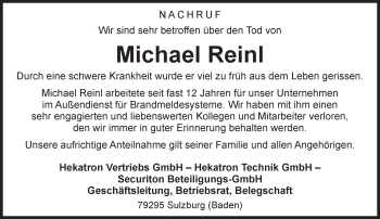 Traueranzeige von Michael Reinl von Trauerportal Rhein Main Presse