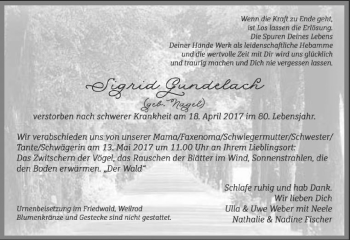 Traueranzeige von Sigrid Gundelach von  Usinger Anzeiger