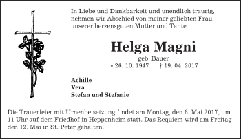 Traueranzeige von Helga Magni von Trauerportal Echo Online