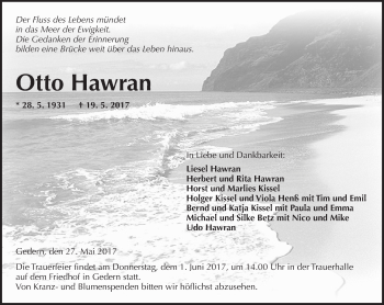 Traueranzeige von Otto Hawran von  Kreisanzeiger