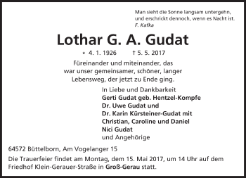 Traueranzeige von Lothar G. A. Gudat von Trauerportal Echo Online