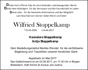 Traueranzeige von Wilfried Stoppelkamp von Trauerportal Rhein Main Presse