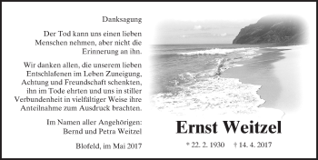 Traueranzeige von Ernst Weitzel von  Kreisanzeiger