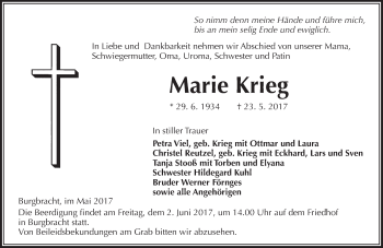 Traueranzeige von Marie Krieg von  Kreisanzeiger