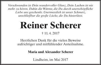 Traueranzeige von Reiner Scherer von  Kreisanzeiger