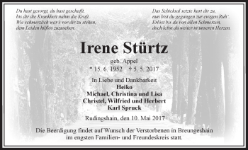 Traueranzeige von Irene Stürtz von  Kreisanzeiger