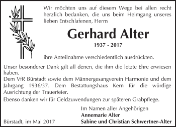 Traueranzeige von Gerhard Alter von Trauerportal Echo Online