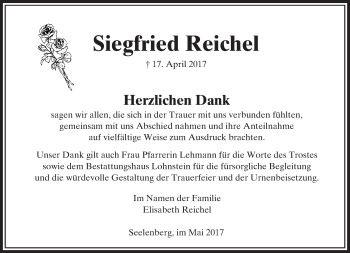 Traueranzeige von Siegfried Reichel von  Usinger Anzeiger