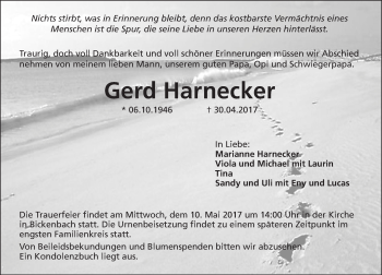 Traueranzeige von Gerd Harnecker von Trauerportal Echo Online