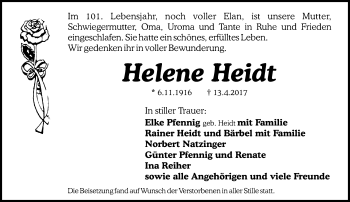 Traueranzeige von Helene Heidt von Trauerportal Rhein Main Presse