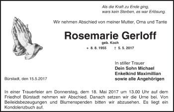 Traueranzeige von Rosemarie Gerloff von Trauerportal Echo Online