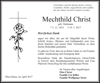Traueranzeige von Mechthild Christ von VRM Trauer