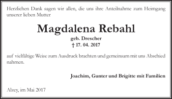 Traueranzeige von Magdalena Rebahl von Trauerportal Rhein Main Presse