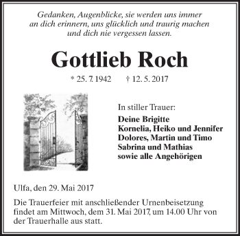 Traueranzeige von Gottlieb Roch von  Kreisanzeiger