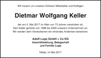 Traueranzeige von Dietmar Wolfgang Keller von  Gießener Anzeiger