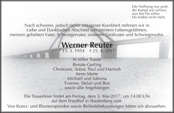 Traueranzeige von Werner Reuter von  Gießener Anzeiger