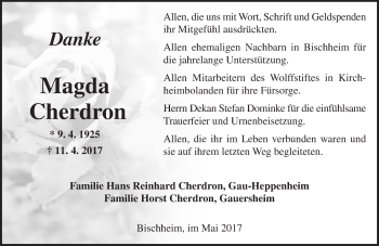 Traueranzeige von Magda Cherdron von Trauerportal Rhein Main Presse
