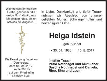 Traueranzeige von Helga Idstein von Trauerportal Echo Online