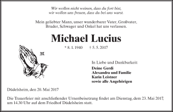 Traueranzeige von Michael Lucius von  Kreisanzeiger