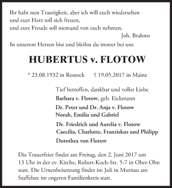 Traueranzeige von Hubertus v. Flotow von Trauerportal Rhein Main Presse
