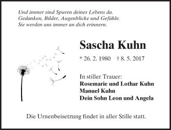 Traueranzeige von Sascha Kuhn von Trauerportal Rhein Main Presse